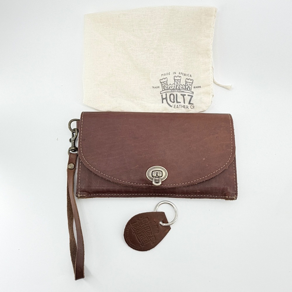 Holtz Leather Co Wristlet Women OS Brown Excellent Leather Card Holder Keychain